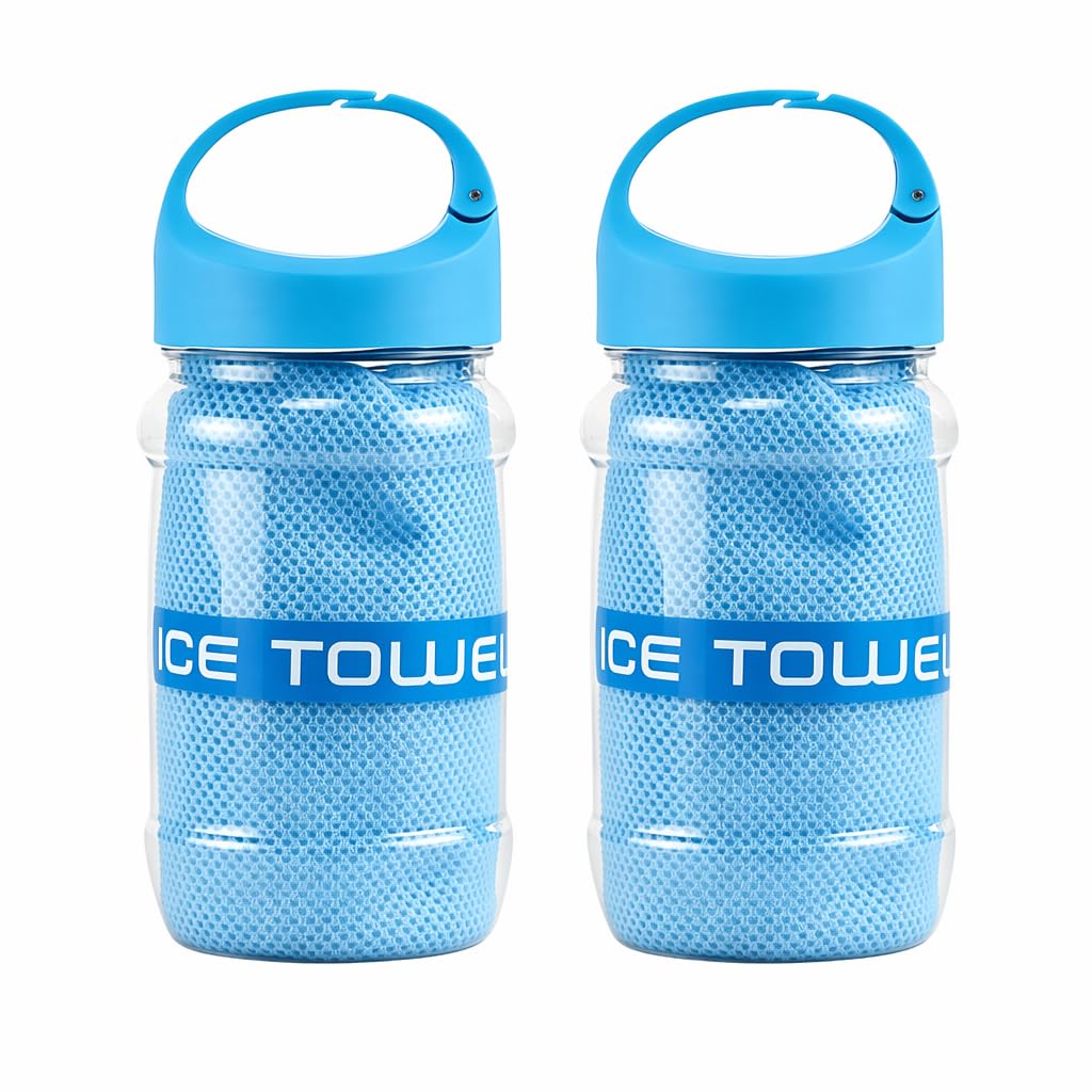 Cooling Towel, 100x30cm Microfiber Cool Ice Towel with Storage Bottle, Soft Breathable for Neck and Face Yoga Sport Running Gym Camping Workout Microfiber Stay Cool