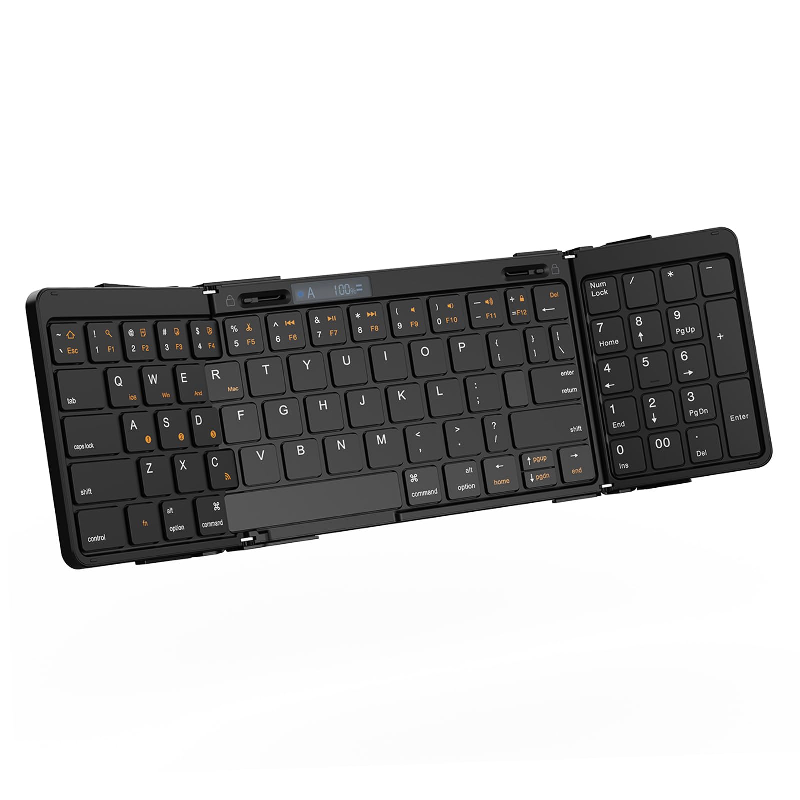 omikamo foldable bluetooth keyboard with numeric keypad, wireless travel keyboard supports multi-device connection, full-size portable keyboard for windows/ios/android/mac (can be used on knees)