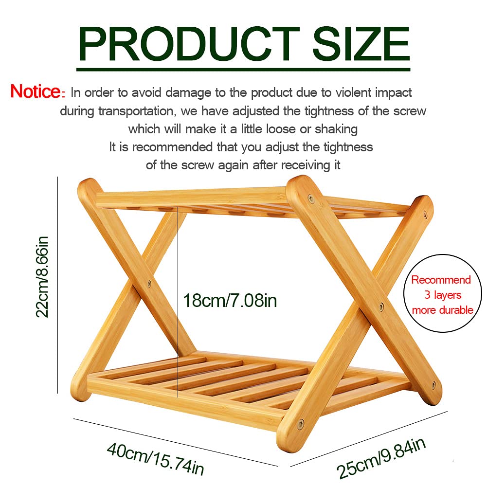 Scarpiera in bambù piccolo spazio, scarpiera a 2 ripiani in legno, robusta e resistente, senza installazione, pieghevole, per ingresso, corridoio, armadio, dormitorio, 40 kg (40 x 25 x 22 cm)