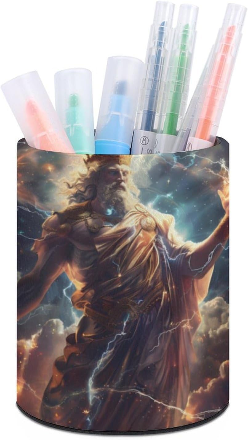 Zeus God Greek Mythology Pen Holder Desk Organizer Pencil Cup Home Office Caddy Storage