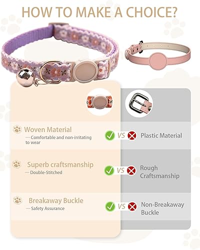 Miniatura 3 de Lindo collar de gatito bordado de flores con campanas, collares de gatos para niños y gatos hembras, ajustable (6.7-12.2 pulgadas) (rosa y morado)