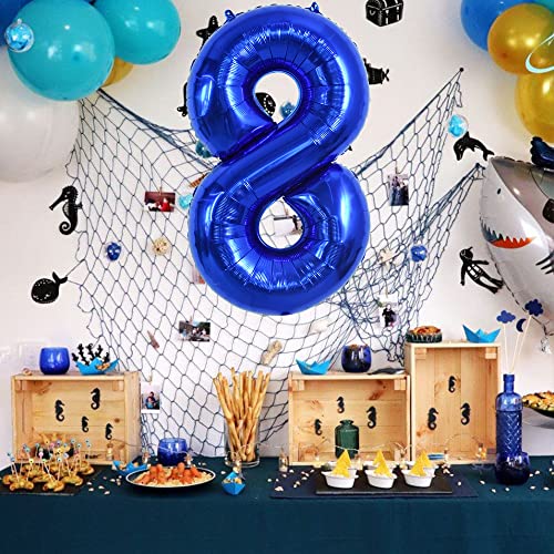 Image of TONIFUL 40 Inch Navy Blue Number 8 Balloons Large Foil 8th Birthday Decor | Deep Blue 8 Balloon Number Eight for 8th 18th 28th 38th 80th Birthday 8 Year Anniversary, Blue Decorations for Men Boys