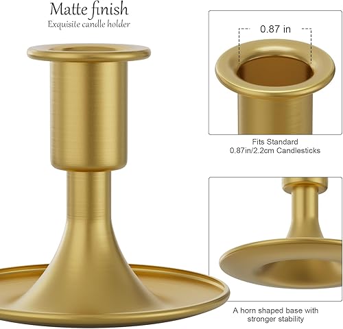 Miniatura 5 de Juego de 2 portavelas cónicos dorados, portavelas para decoración de mantel del hogar, decoraciones de mesa de vacaciones, centros de mesa de boda,