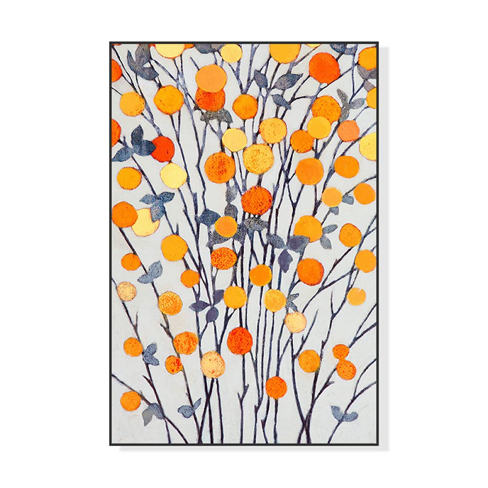 Tableau peinture sur toile orange moderne grand format pour déco salon