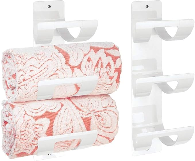 mDesign Juego de 2 toalleros de baño para montar en la pared – Estante toallero con tres compartimentos – Elegante toallero de pared para toallas de ...