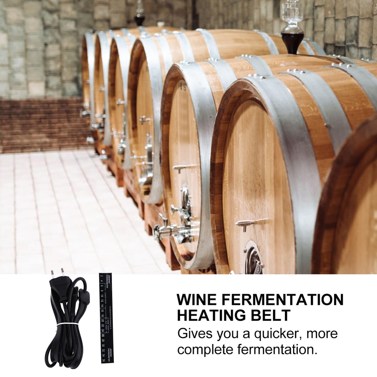 Cintura Riscaldante Nero Silicone per Fermentazione Birra Temperatura Uniforme e Alta Densità di Potenza, Accessorio Spina UE per Fermenter e Lievito