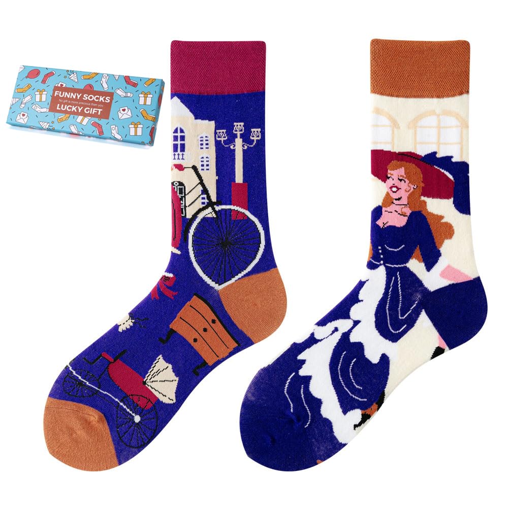 Calcetines Divertidos Unisex para Mujer y Hombre con Diseños Asimétricos en Par - Temas Animales, Comida, Fruta, Deporte y Arte en Algodón - Ideal para Regalos — view 90