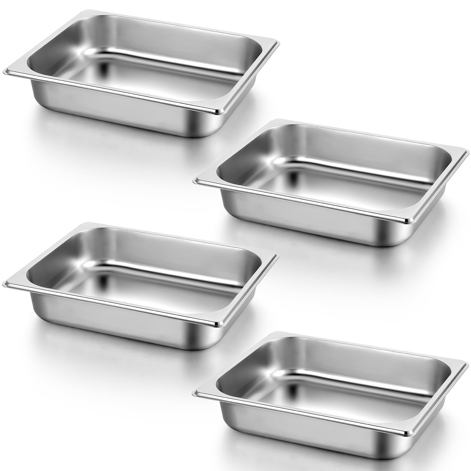 4-Pack 1/2 Half Size Steam Table Pans, 2.5 Inch Deep Restaurant Steam Table Pans Commercial, Hotel Pan Made of 201 Gauge Stainless Steel