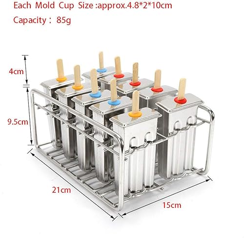 Miniatura 7 de Molde para paletas de hielo, moldes de acero inoxidable, soporte para palitos de helado (10 unidades)