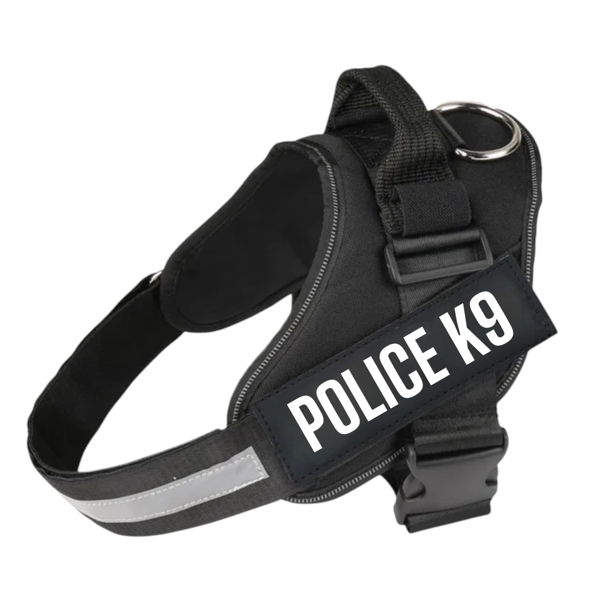 UK Pets Dog K9 Police Dog Harness Vest with Adjustable Hook and Buckle Soft Padded Easy to Wear Breathable Neck Belts (Medium, Black)