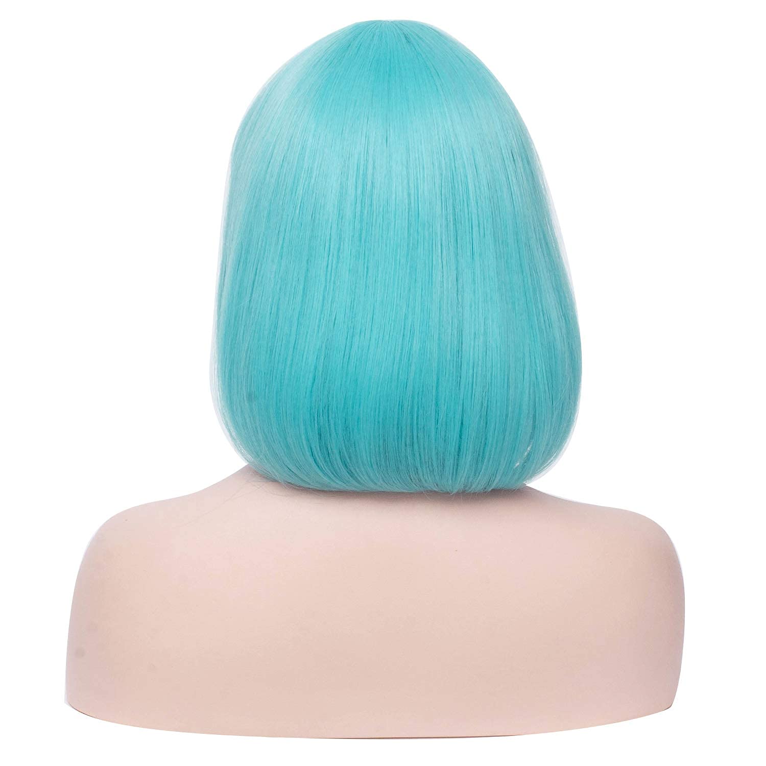 BERON 12 Inches Blue Bob Wig Short Straight Light Blue Wig with Bangs Teal Blue Wig for Women Halloween Cosplay or Daily Use Wigs (Light Blue) - Image 6
