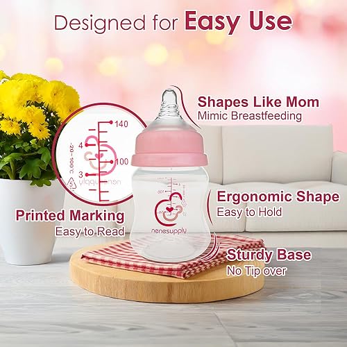 Miniatura 6 de Nenesupply Biberones naturales para recién nacidos, biberones de lactancia materna para bebés amamantados, cuello ancho, 4.7 onzas, anticólico