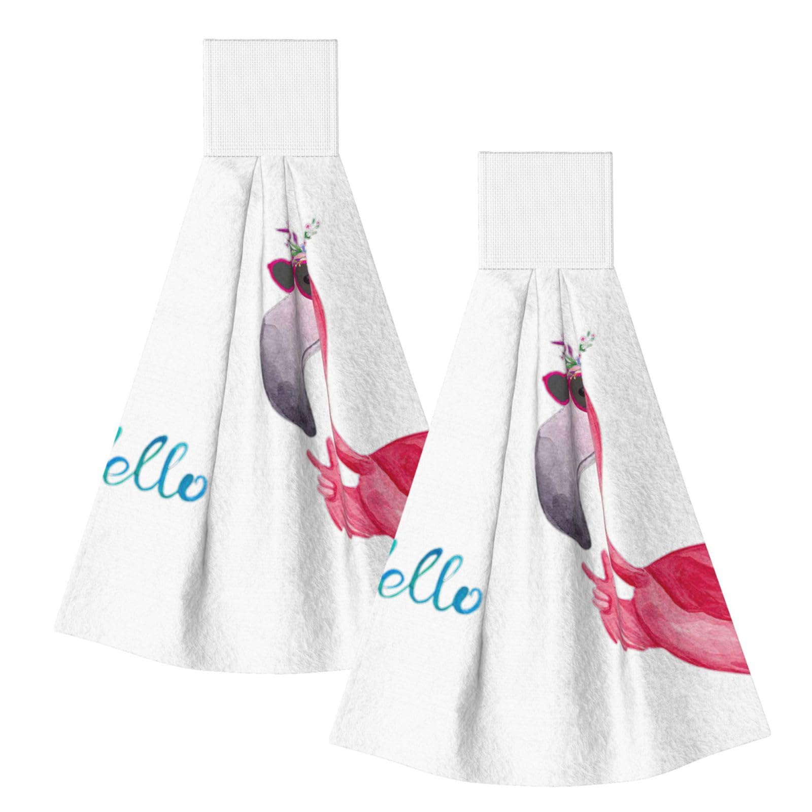 DUWAA Hello Glasses Flamingo Print Hanging Hand Towel Quick Dry Bathroom Towel Soft Kitchen Towel