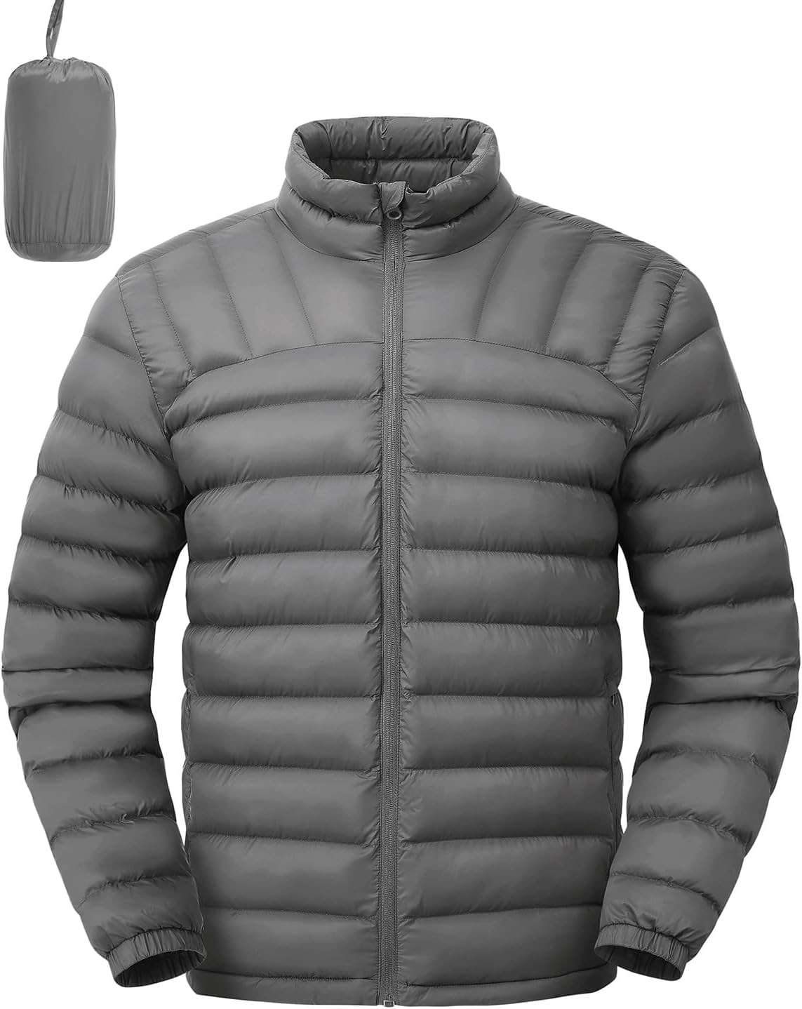 Rdruko Men's Puffer Jackets Packable Lightweight Winter Windproof Warm Stand Collar Insulated Ski Coat with 4 Pockets
