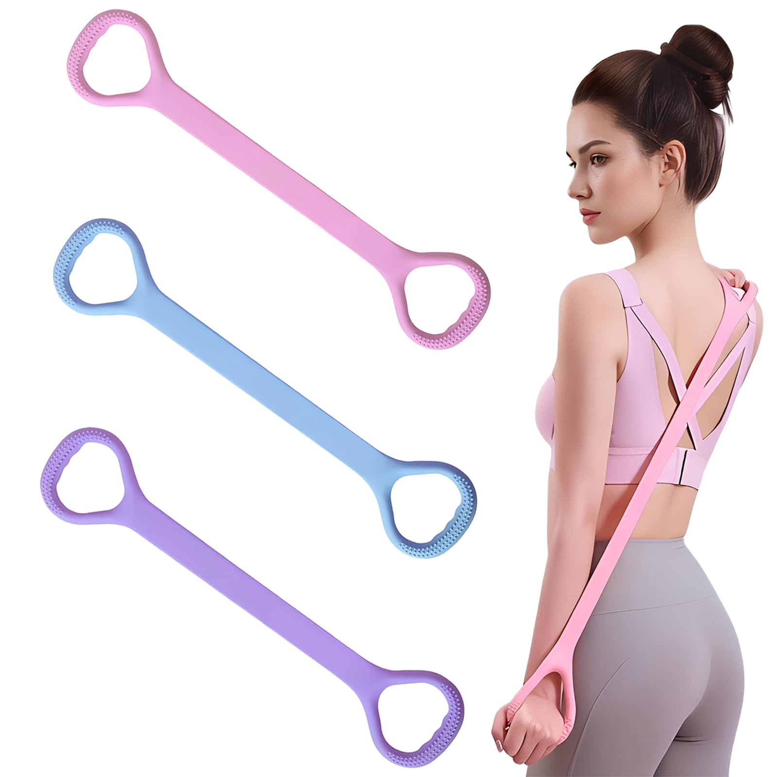 Figura 8 - Banda de resistencia con asas, bandas de entrenamiento de resistencia para brazos, hombros, espalda, piernas, estiramiento, banda de ejercicio para mujeres, banda elástica de fitness para