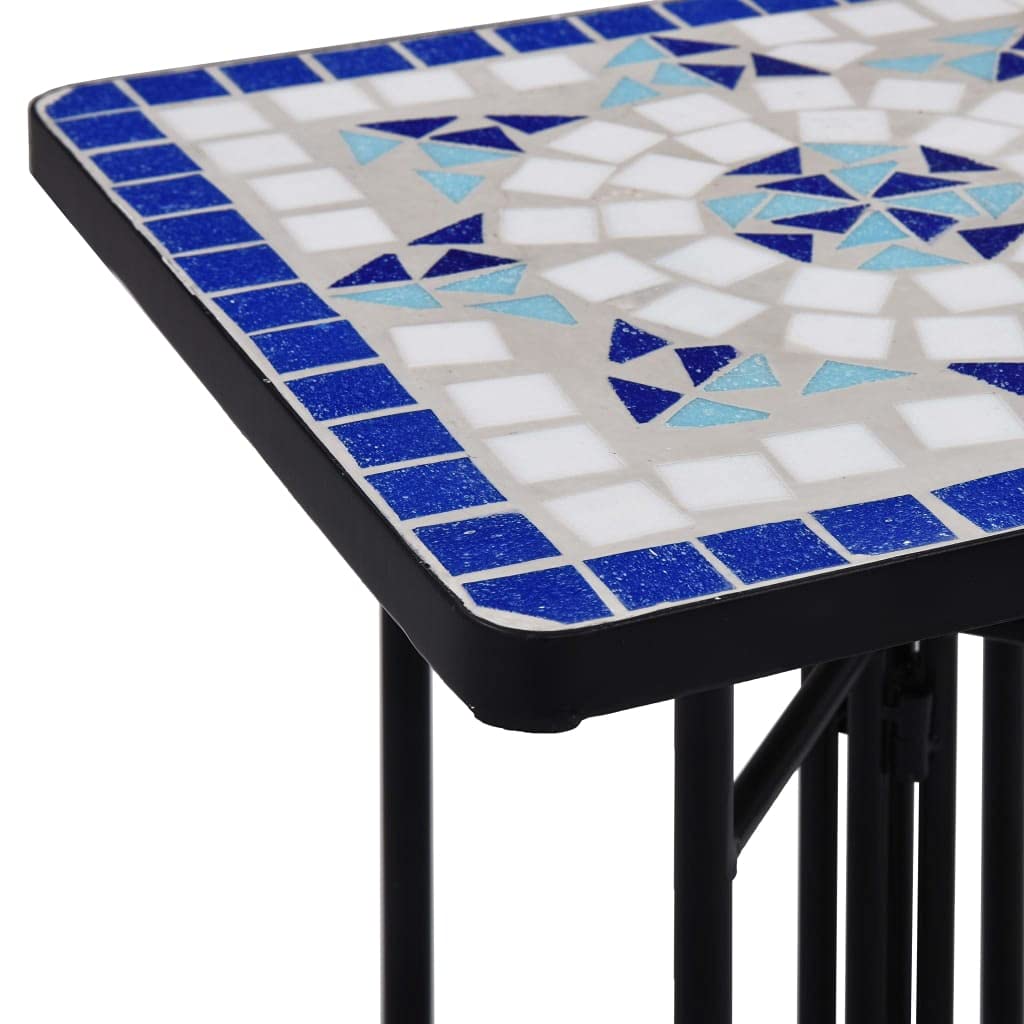 LAPOOH Tavolino di Servizio con Mosaico Blu e Bianco in Ceramica,Tavolino,Tavolino di Servizio,Tavolino di Servizio Salotto/Cucina(SPU:46710)