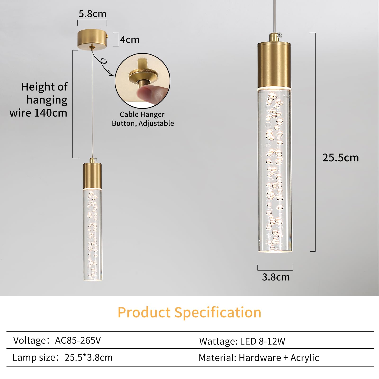 Mikeru Modern Bedside Pendant Light, 3 Colour Temperatures 3000k/4500k/6500k Gold Pendant Light - Image 2