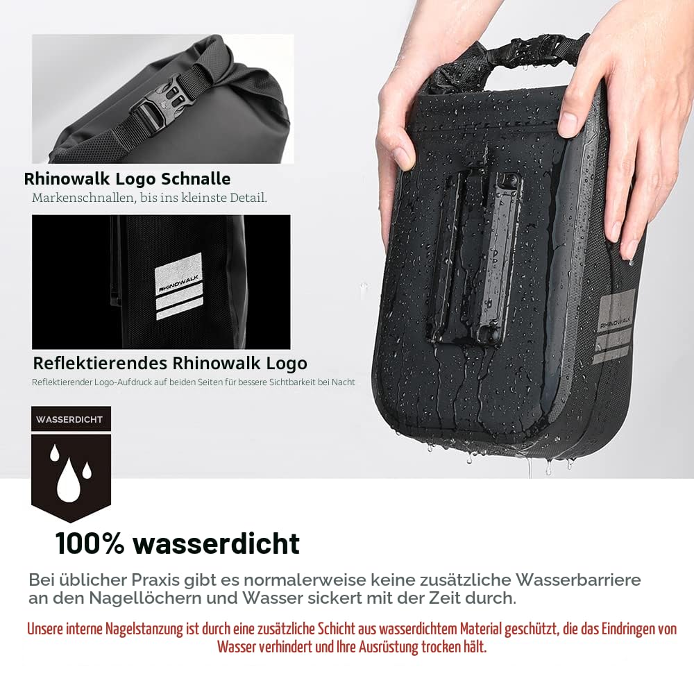 Rhinowalk Fahrrad Gepäckträgertasche Wasserdicht 4/6L Vorne Fahrradtasche für Gepäckträger mit Schultergurt