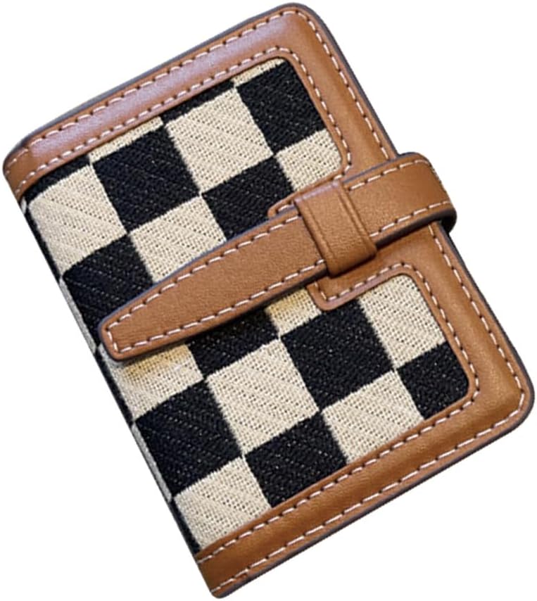 Leheybia Credit Card Holder for Women Plaid Pattern Canvas Checkered Wallet Business Card Holder Minimalist Light Thin Card Storage Case (yellow)