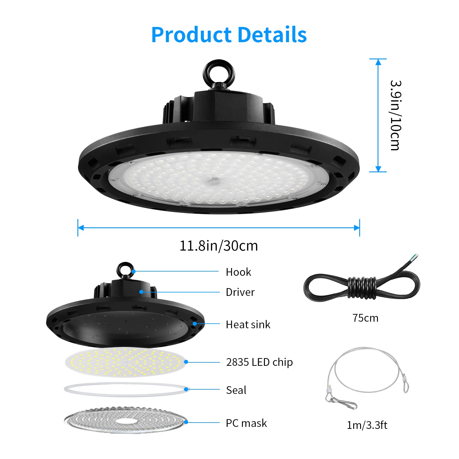 Viugreum LED High Bay Light 150W 10 Pack 1-10V Dimmable 5000K UFO High Bay Lights Equivalent to 600W — view 6