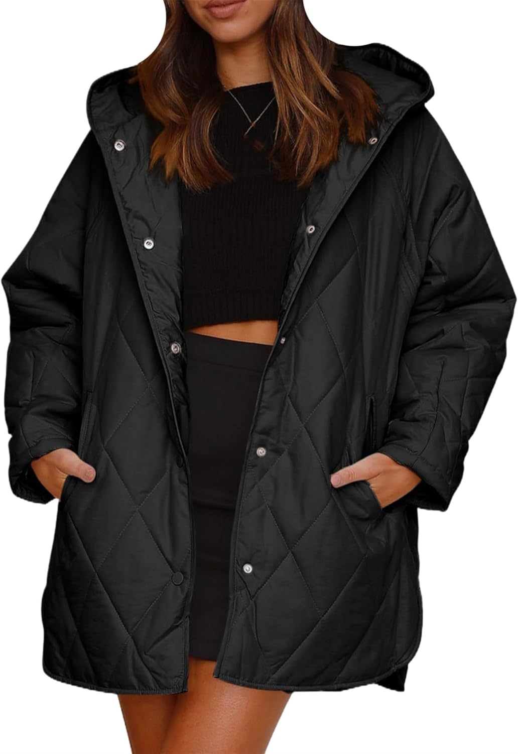 EFOFEI Women's Soft Lightweight Jacket Long Sleeve Hooded Coat Winter Quilted Padded Coat with Pockets