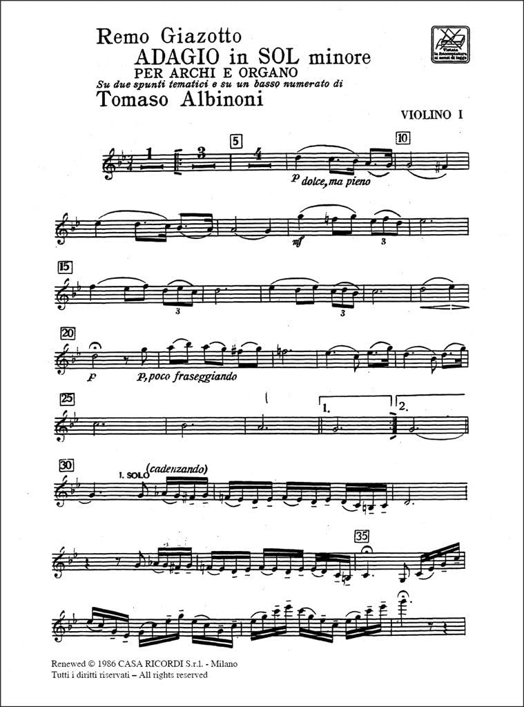 Albinoni-Giazotto: Adagio in G Minor (Set of Parts)      Sheet music