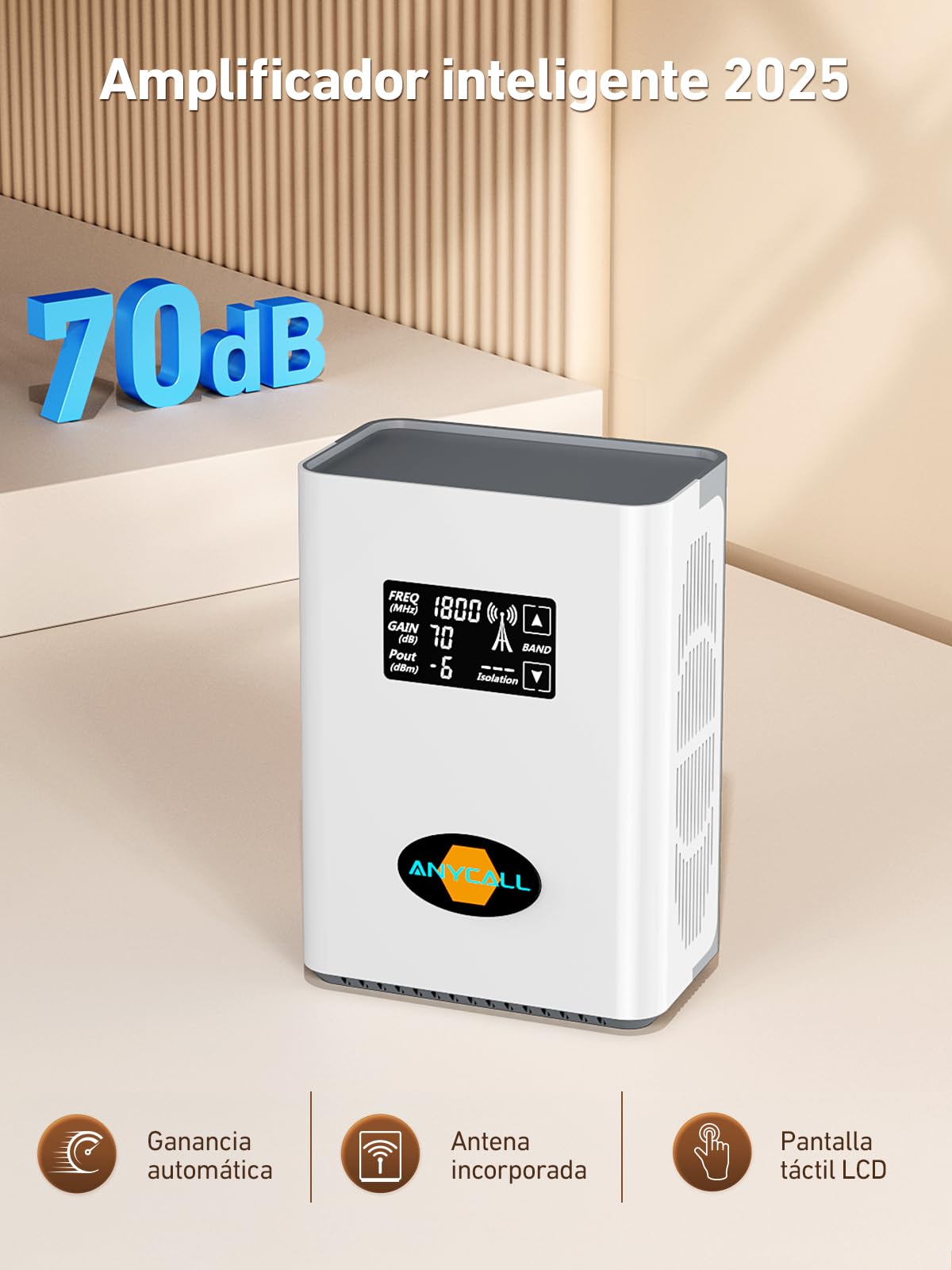 Amplificador Señal Movil para Hogar y Oficina 4G LTE 3G gsm Repetidor Señal Movil Compatible con Orange Yoigo y más en Banda 1, 3, 7 y 8, con Antena Omnidireccional