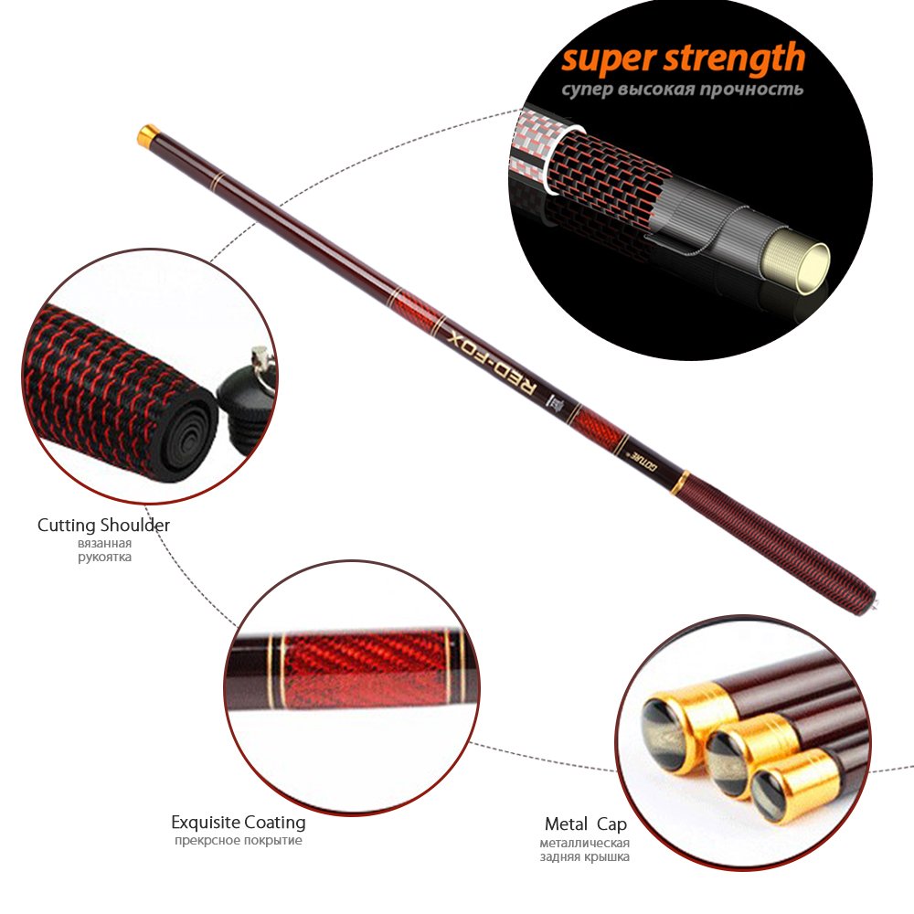 Canna da Pesca 3,0-7,2 m di Pesca a Flusso di Pesca in Fibra di Carbonio Canna da Pesca telescopica Ultra Leggera Tackle della Canna da Pesca da Pesca canne da Pesca(3.6m)