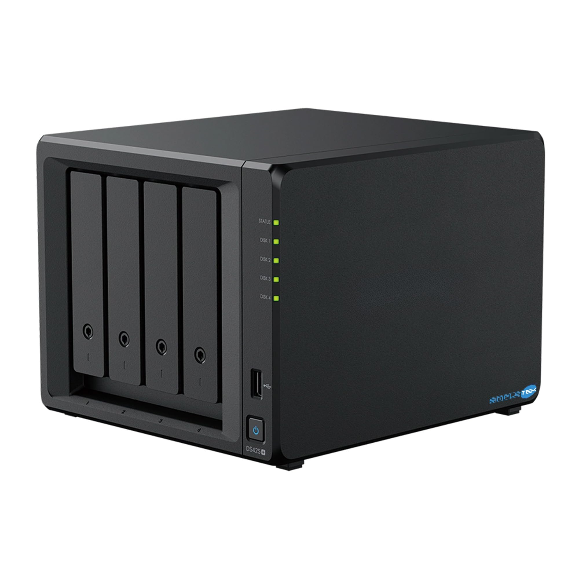 SIMPLETEK - Server Storage NAS Professionale 4 Vani Quad-Core 2GB RAM DDR4 | NAS desktop professionale a 4 bay con CPU Quad-Core, 2GB di RAM, 2 slot M.2 NVMe e doppia porta di rete fino a 2.5 Gigabit
