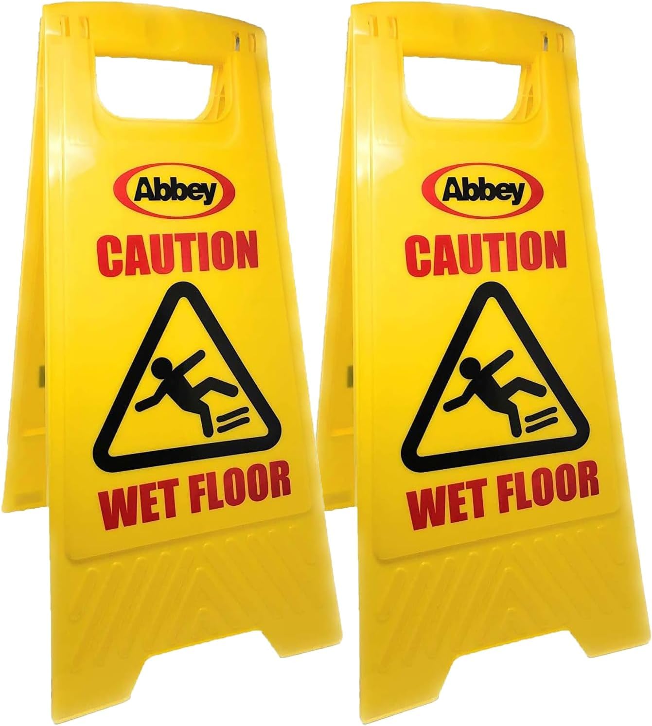 Abbey Pack of 2 Warning Caution Wet Floor Sign Yellow 640mm Height – Cleaning in Progress Floor Sign Printed on the Other Side –Mini Wet Floor Sign Ideal for Commercial Business use