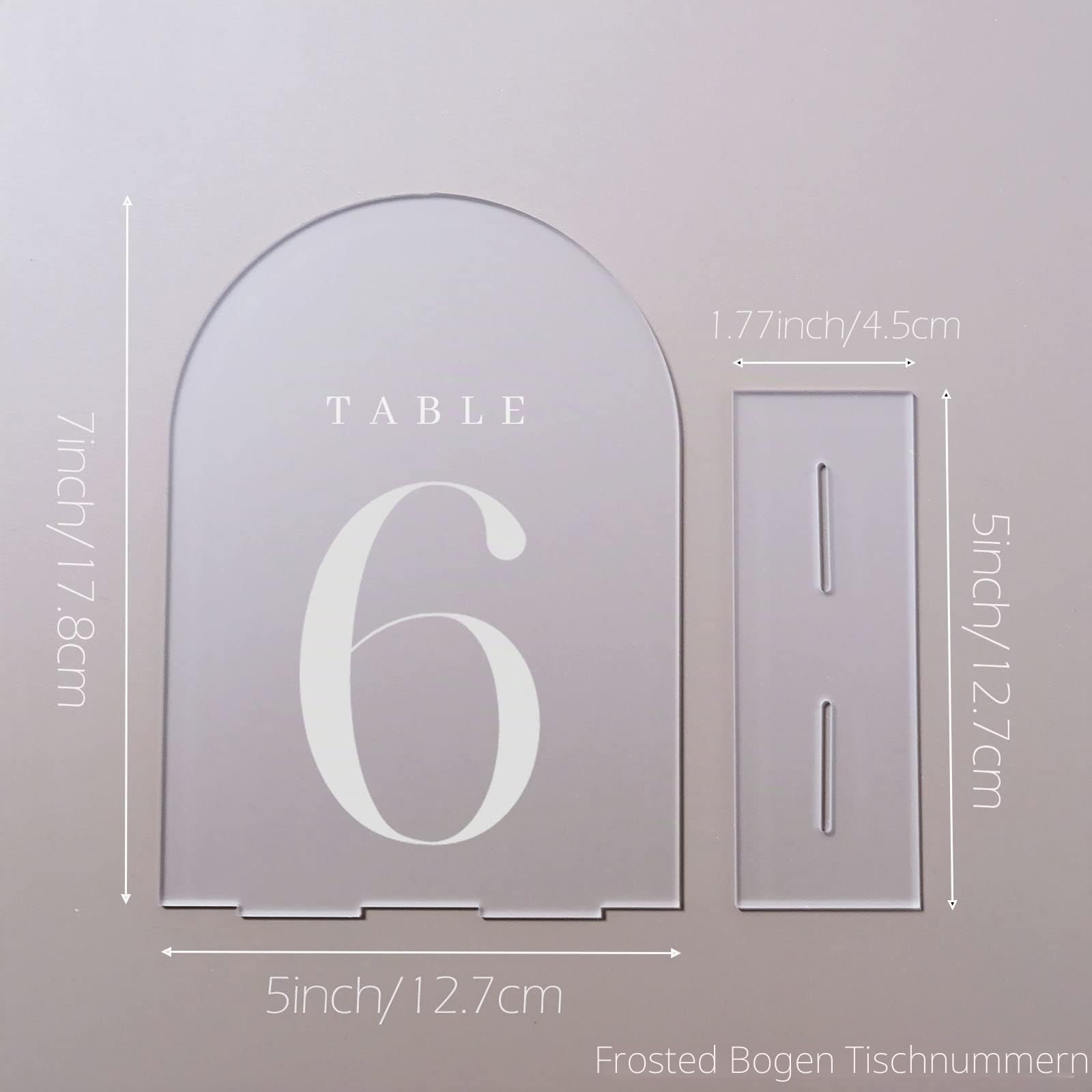 Tischnummern für Hochzeit, mattiert, 15 Stück, 12,7 x 17,8 cm, mattierte Bogen-Acrylschilder mit Halter, Acryl-Tischnummern 1–15, perfekt für Hochzeitsdekoration