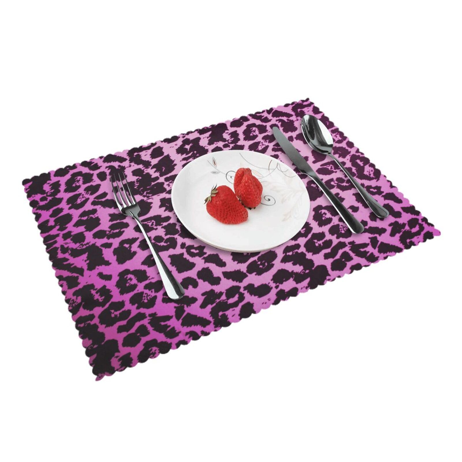 Purple Leopard Printed Placemats Set of 4 PCS Washable Placemat for Kitchen Table Heat-resistant Table Mats 45x30 CM
