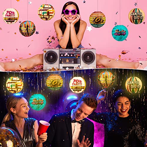 Image of Panelee 12 Pcs 70's Retro Paper Lanterns Party Decorations 8 Inch Hanging Round Paper Party Decorations for Holiday Indoor Outdoor Supplies