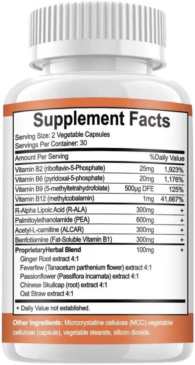 Sciatic Nerve Health Support Supplement, Nerve Support Daily Nutritional Formula, Nervous System & Muscle Function Support, Carefully Selected Ingredients - 60 Capsules