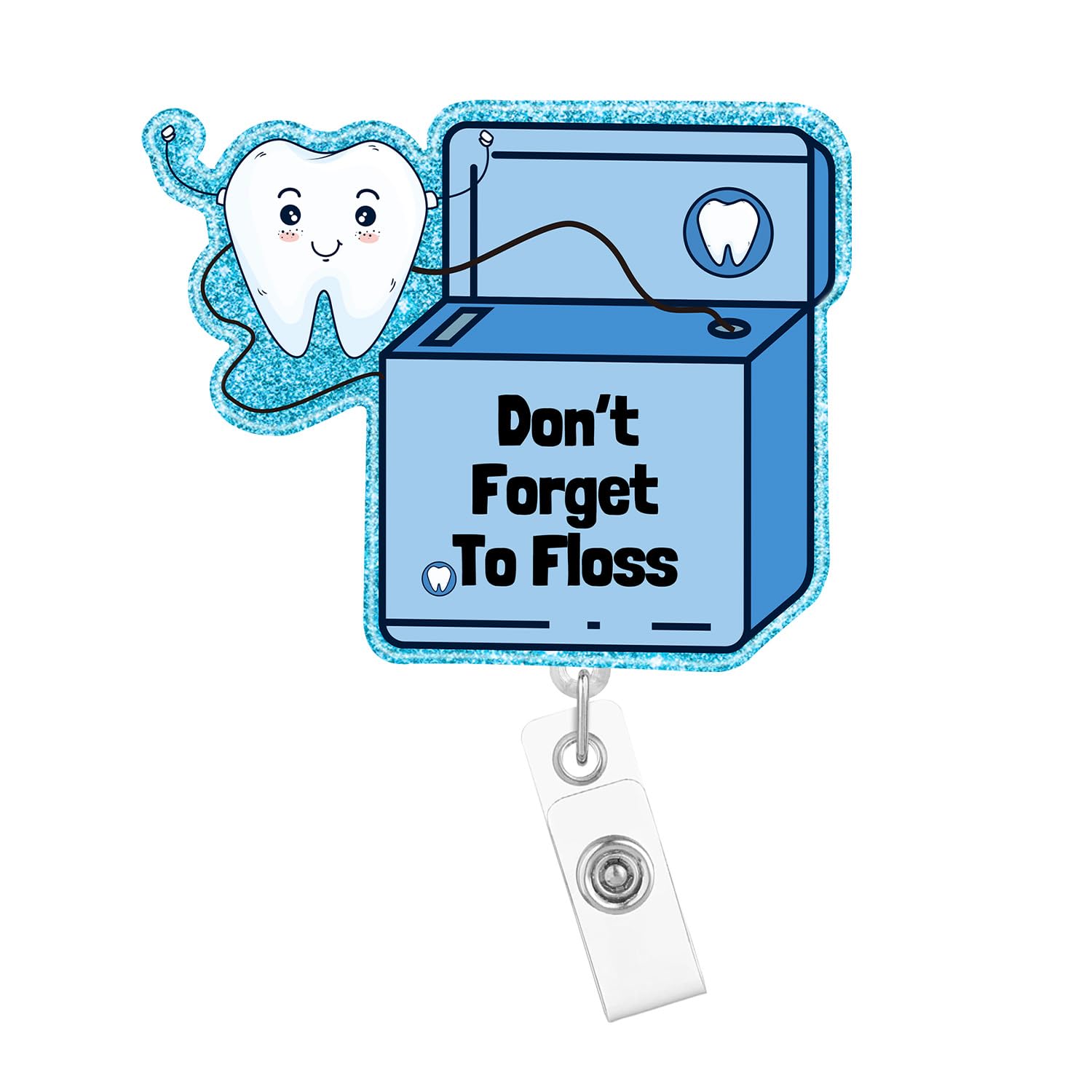 Kołowrotek na identyfikatory dentystyczne chowany ząb higienistka stomatologiczna pielęgniarka uchwyt na identyfikator akcesoria Don't Forget to Floss Funny RN CNA identyfikator klips
