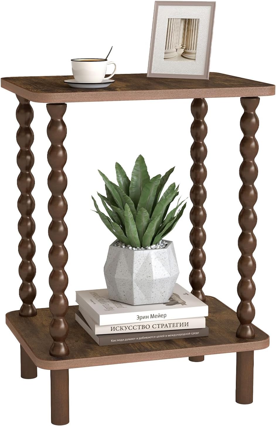 2-Tier End Table,Vintage Side Table,Solid Wood Bedside Table with Storage Rack,for Living Rooms, bedrooms, and Narrow Spaces (Rustic Brown)