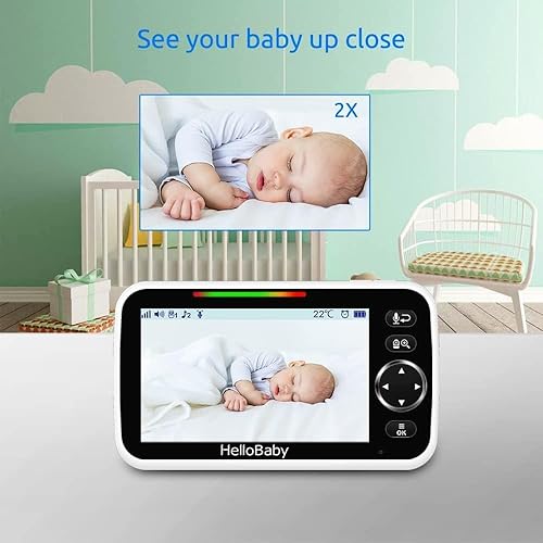 Miniatura 8 de HelloBaby Monitor de bebé de 5 pulgadas, batería de 30 horas, 2 cámaras con panorámicainclinaciónzoom, rango de 1000 pies, sin WiFi, VOX, visión