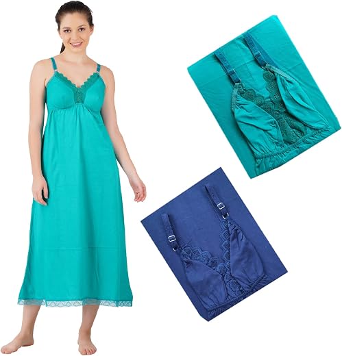 Crala Women's Cotton Bra Sleeveless Long Camisole Slips for Nighty/Kurtis - Pack of 2