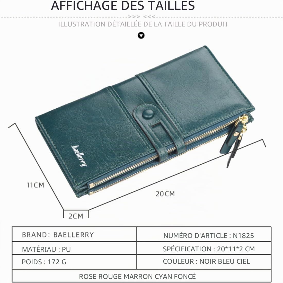 Grand portefeuille pour femme, sac à main en cuir synthétique doux, petit et sac à main pour femme dans de très belles couleurs avec de nombreux compartiments, bleu clair, mode, rouge, L