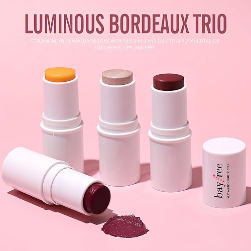 Miniatura 6 de KIMUSE Cosmetics Multi Stick Trio, barra de rubor crema, resaltador e hidratante, paquete de 3 barras de maquillaje para mujeres mayores y piel
