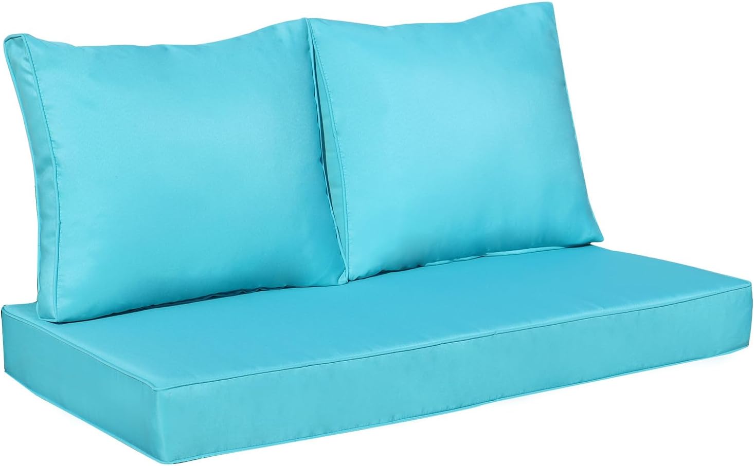Outdoor Loveseat Cushion Set Deep Seat Cushions Set of 3 Patio Furniture Waterproof Sofa Seat Cushion and Couch Back Cushions for Couch Bench, Swing Porch Garden Chair (Cyan)