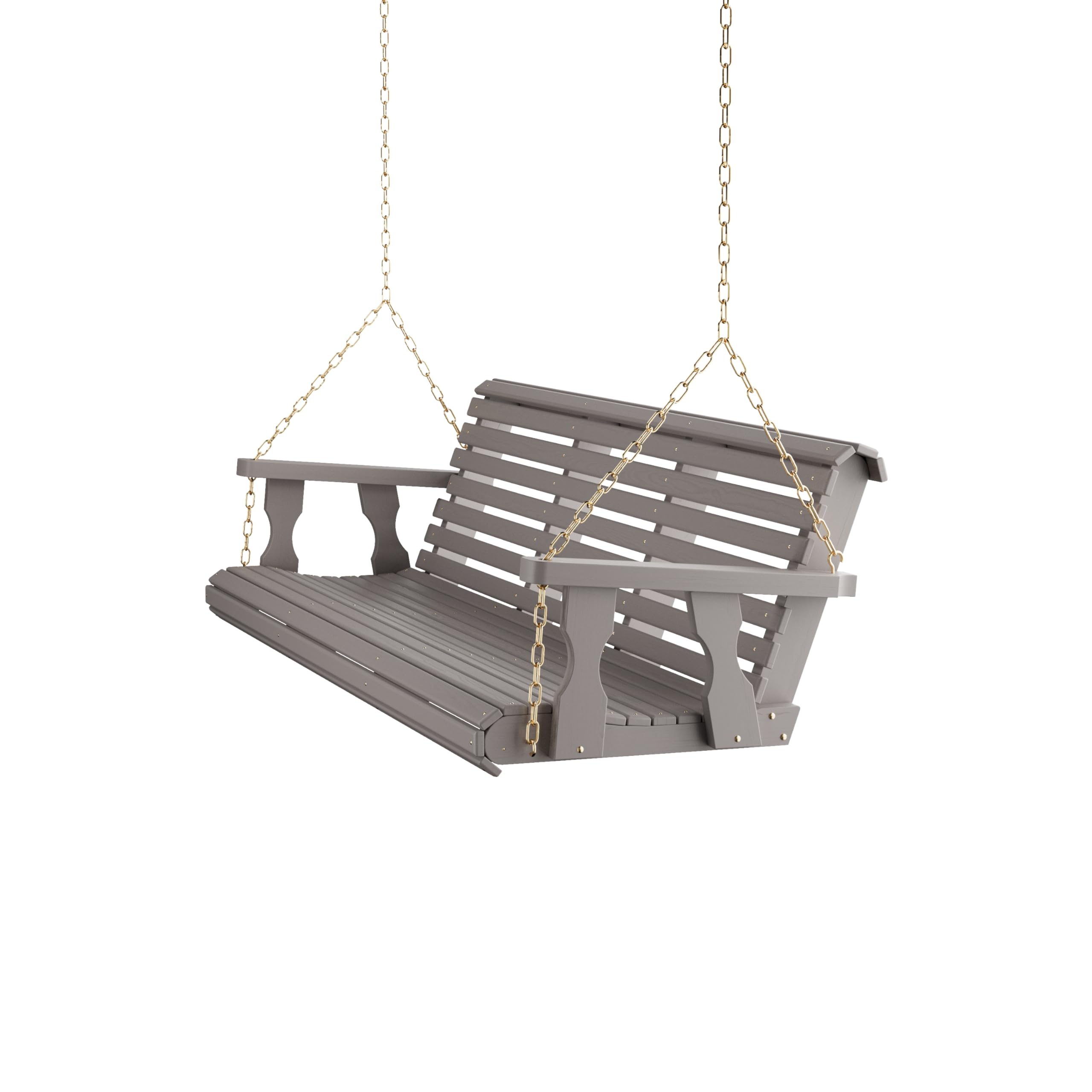 Amish Casual Heavy Duty 700 Lb Capacity Porch Swing (6 Foot, Semi-Solid Gray Stain) – Wooden Outdoor Roll Back Swing with Hanging Chains – Amish Made in the USA
