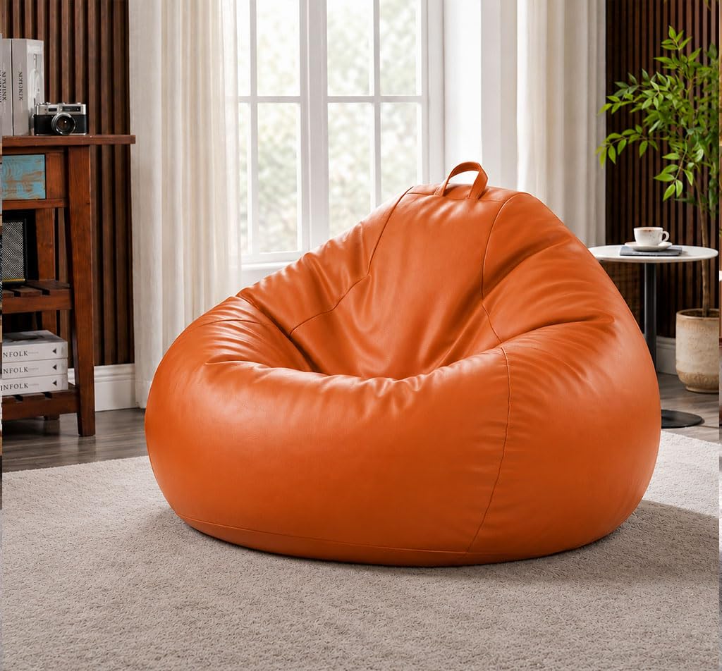 Sattva Classic 2XL Bean Bag Chair with Beans Filled | Sofa Style Faux Leather Beanbags with Filled Beans | Comfortable Bin Bags Sofa for Adults & Teens, Living Room & Office | Orange-picture-15