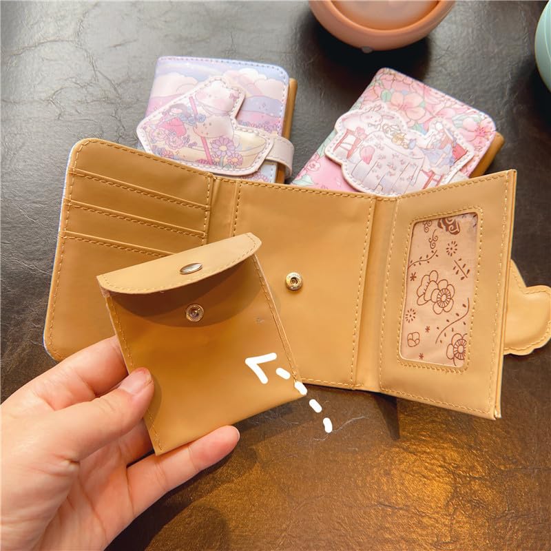 Cute Wallet Girls Coquette Accessories, Coquette Trifold Wallet Card Holder Kawaii Cottagecore Fairy Mini Short Purse (Tea Party)3