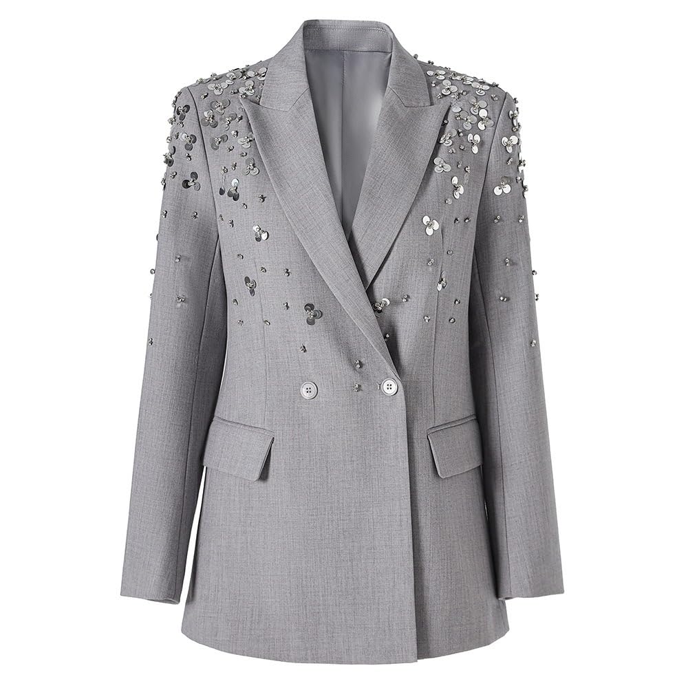 Womens Office Bead Blazers Suit Coats Long Sleeve 2 Button Business Work Suit Jackets Blazer Solid Outfits Outwear