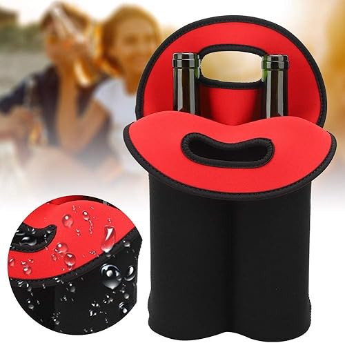 Miniatura 8 de Bolsa de mano para 2 botellas de vino, con aislamiento de neopreno, soporte para botellas de vino para bebidas de agua, cerveza con asa de
