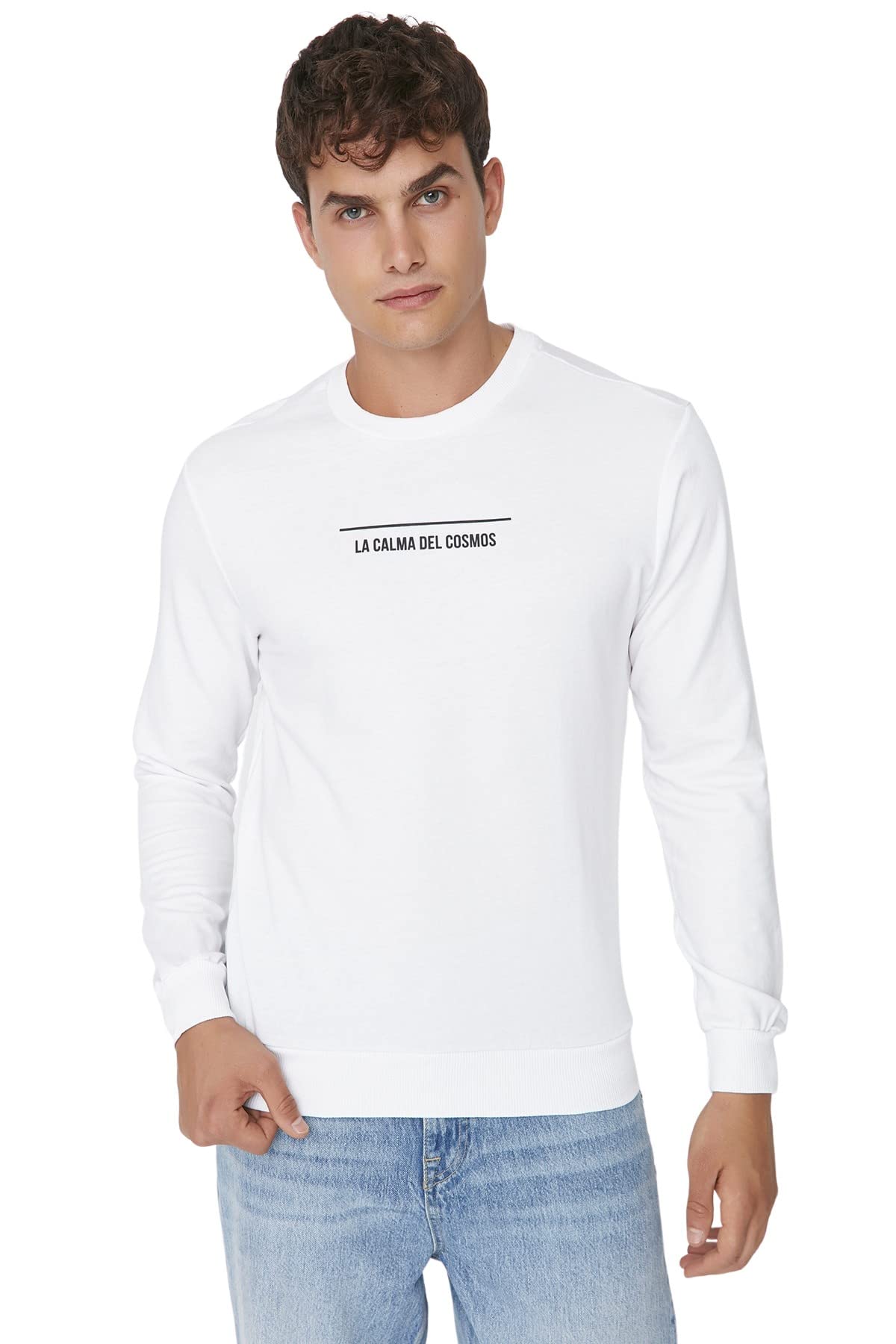Trendyol Herren Weiß Plus Size Regular Basic Rundhals Strick-Sweatshirt, Xl
