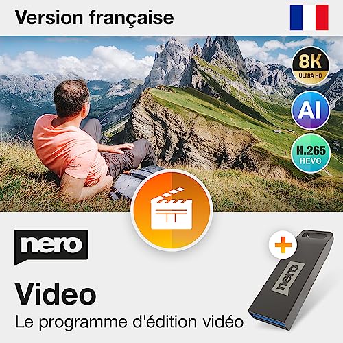 Nero Video 2026 sur Clé USB | Logiciel de Montage Vidéo | Créer et Éditer Vidéos et Diaporamas | 4K 8K HD | 1000+ Effets | Motion Tracking et Fond Vert | Licence à...