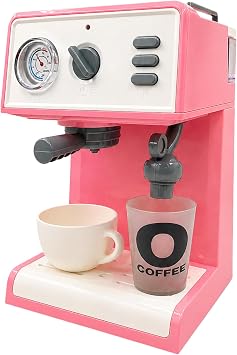 Oyuncak Buharlı Sesli Işıklı Kahve Makinesi Pilli Gerçekçi Su Akışlı Renk Değiştiren Bardaklı Mini Barista Seti (Pembe)