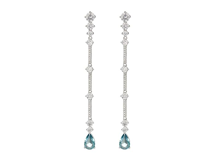 Nina  Linear Pave Bar Drop Earrings (Rhodium/Light Blue Crystal/White CZ) Earring